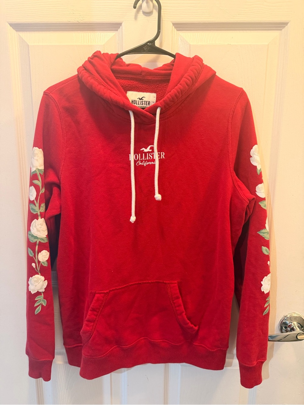 Hollister Red Floral Sleeve Pullover Hoodie